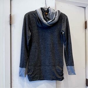 Lucy Long Sleeve Gray Pullover Top with Attached Scarf Wrap Hood